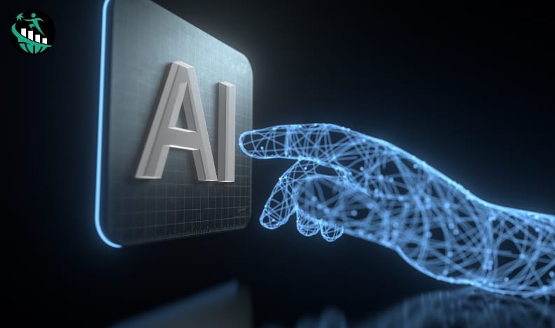 Illustration depicting collaboration between AI algorithms and scientists in various scientific fields.
